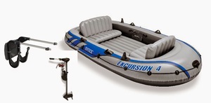 סירת גומי מתנפחת +מנוע חשמלי 45 LB +מתקן  ל- 4 אנשים EXCURSION כולל משוטים ומשאבה INTEX 68324