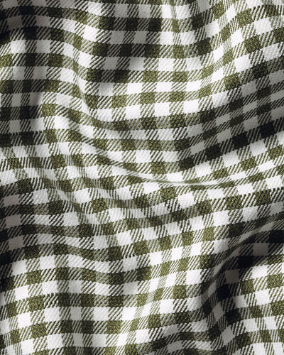 חולצה ללא צורך בגיהוץ גזרת קלאסיק -Olive green gingham check non-iron twill classic fit shirt