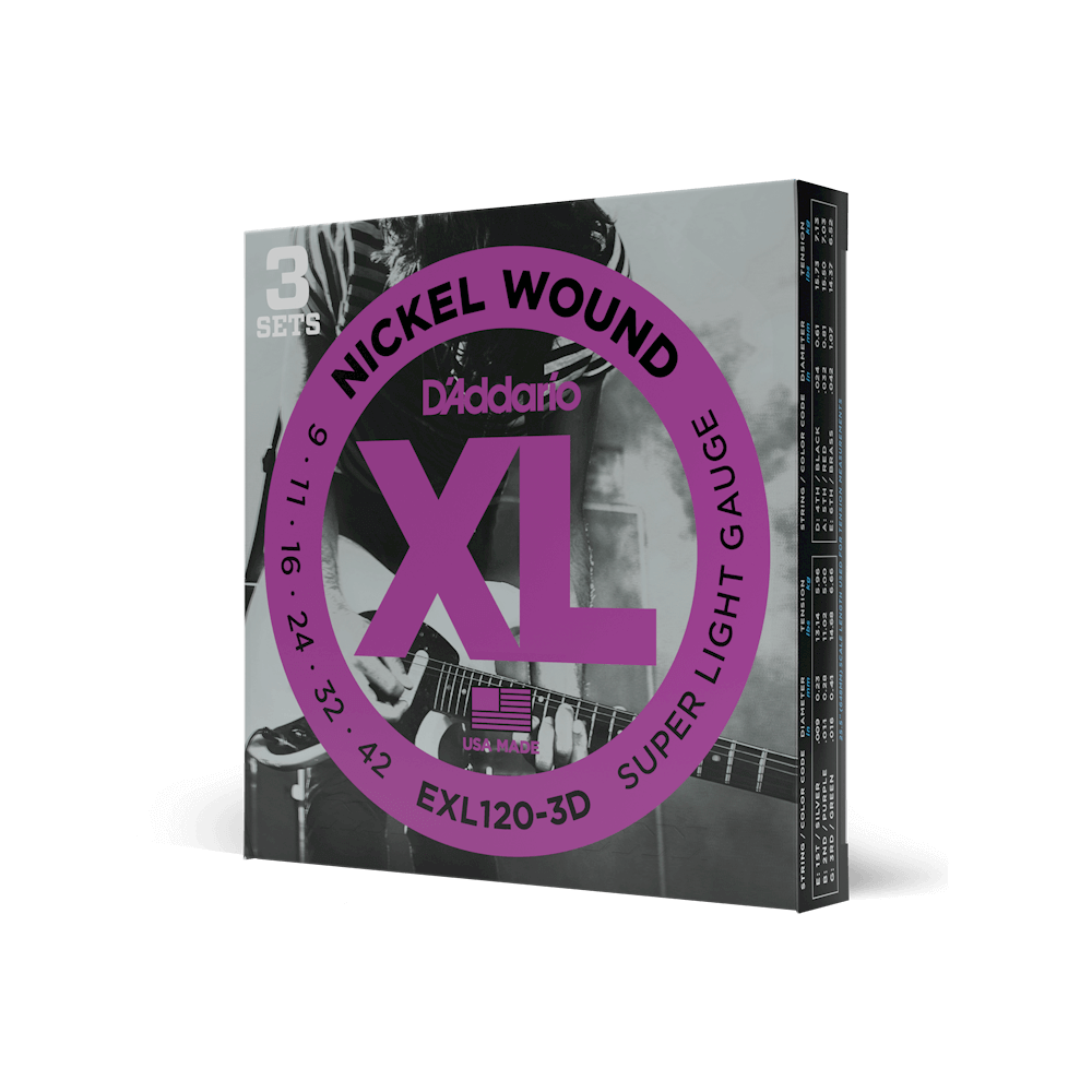מארז 3 סט מיתרים לחשמלית DaDario EXL120-3 9-42