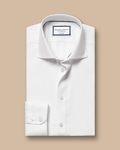 חולצה גזרת קלאסיק - White non-iron stretch Kensington weave cutaway classic fit shirt