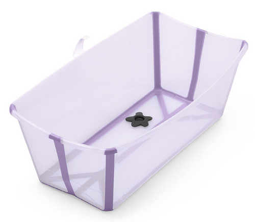 Flexi Bath אמבטיה מתקפלת לשימוש בבית ובנסיעות עם פקק משנה צבע - שקוף/לוונדר