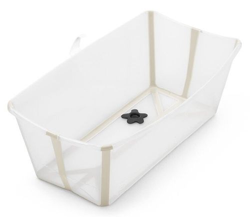 Flexi Bath אמבטיה מתקפלת לשימוש בבית ובנסיעות עם פקק משנה צבע - שקוף/בז'
