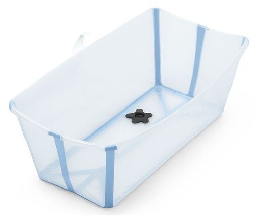 Flexi Bath אמבטיה מתקפלת לשימוש בבית ובנסיעות עם פקק משנה צבע - שקוף/כחול ים