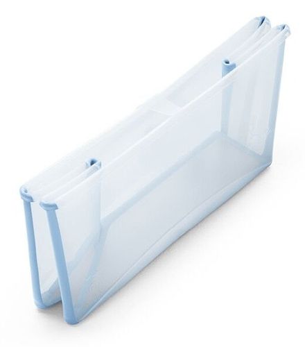 Flexi Bath אמבטיה מתקפלת לשימוש בבית ובנסיעות עם פקק משנה צבע - שקוף/כחול ים
