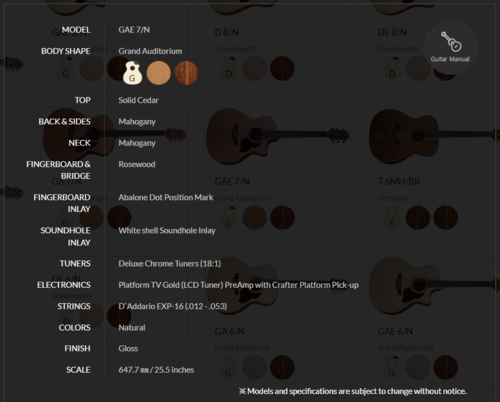 גיטרה אקוסטית מוגברת GAE 7/N עם Cutway בצבע חום מבריק STANDARD Series + תיק מרופד מבית CRAFTER