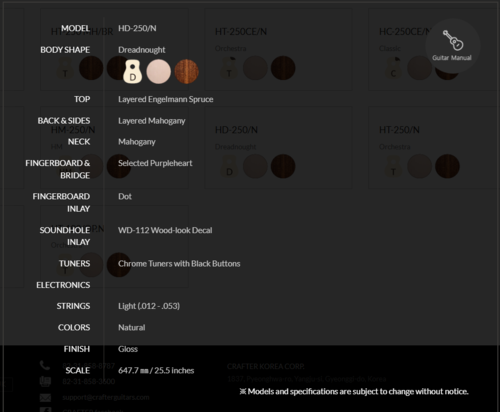 גיטרה אקוסטית HD250/N בצבע טבעי SILVER Series מבית CRAFTER