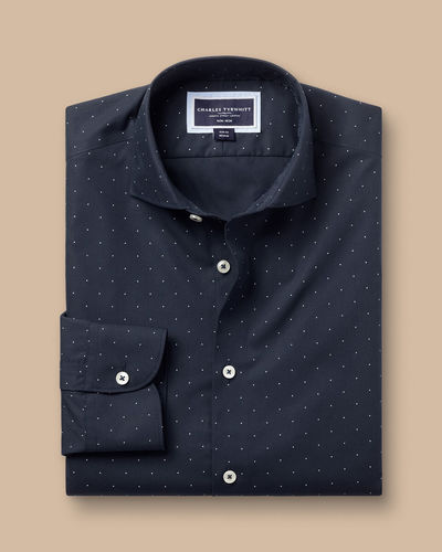 חולצה ללא צורך בגיהוץ גזרת קלאסיק Navy blue spot non-iron stretch print classic fit shirt