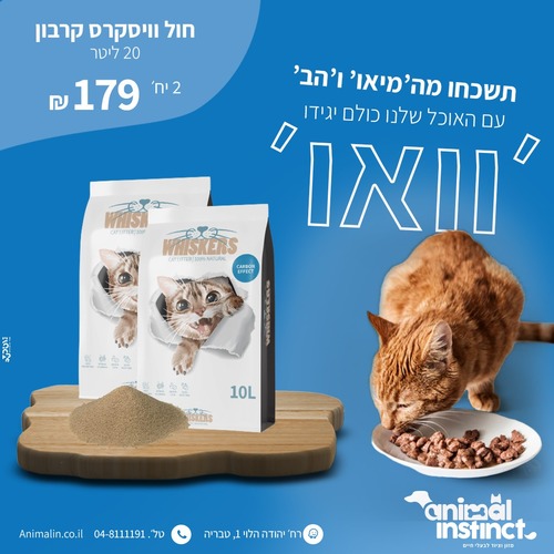 חול מתגבש לחתולים וויסקרס קרבון 20 ליטר 2 יחידות ב 179 ש