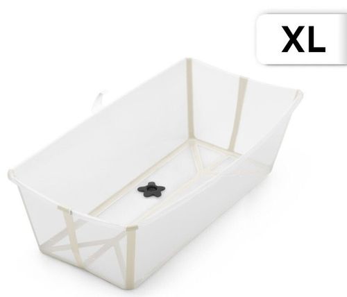 Flexi Bath X-large אמבטיה מתקפלת גדולה לשימוש בבית ובנסיעות עם פקק משנה צבע - שקוף/בז'