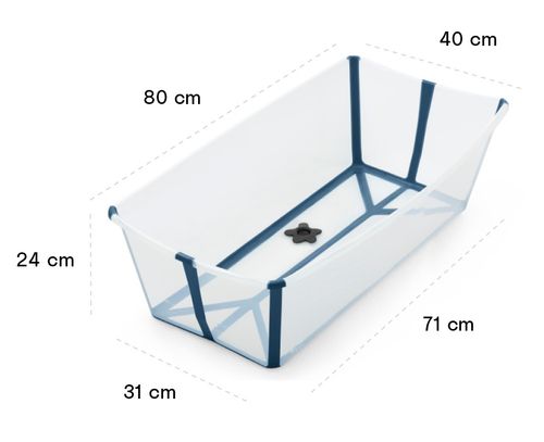 Flexi Bath X-large אמבטיה מתקפלת גדולה לשימוש בבית ובנסיעות עם פקק משנה צבע - שקוף/בז'