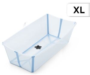 Flexi Bath X-large אמבטיה מתקפלת גדולה לשימוש בבית ובנסיעות עם פקק משנה צבע - שקוף/כחול ים