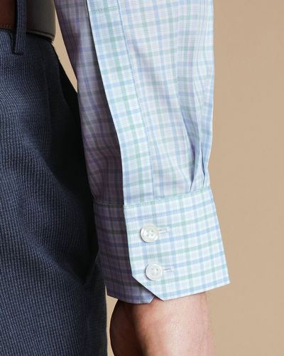 חולצה גזרת קלאסיק - Green & sky multi check non-iron poplin cutaway classic fit shirt