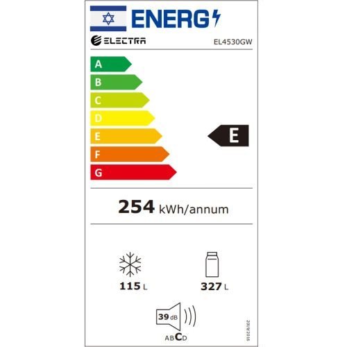 מקרר מקפיא תחתון 442 ליטר נטו Electra EL4530GW - מצב שבת גימור זכוכית לבנה אחריות ע"י היבואן הרשמי אלקטרה