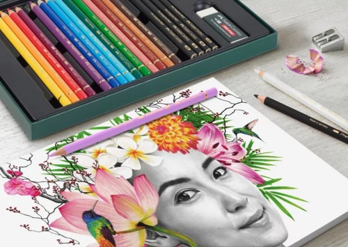 מתנה מושלמת! ערכת ציור של 17 עפרונות צבעוניים Polychromos + אביזרי רישום  PITT Graphite Matt