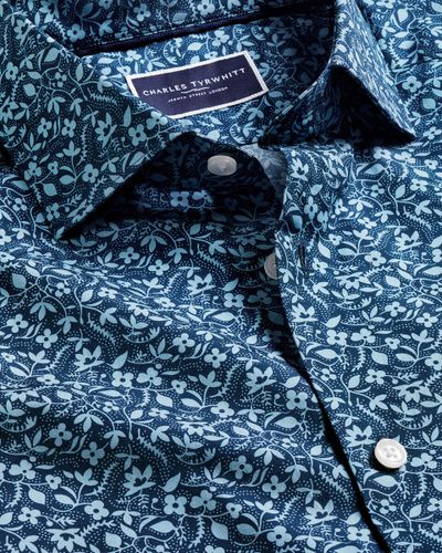 חולצה גזרת סלים - Steel blue floral liberty fabric slim fit shirt