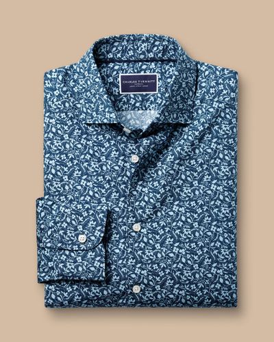 חולצה גזרת סלים - Steel blue floral liberty fabric slim fit shirt
