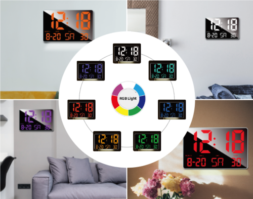שעון קיר / שולחני RGB מחליף צבעים עם שלט