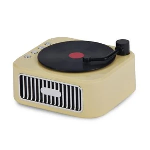 מיני רמקול בלוטוס בעיצוב פטיפון רטרו Retro Speaker - בז