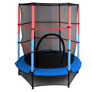 טרמפולינה לחצר בקוטר 140 ס"מ עם רשת בטחון וריפוד מגן - כחול/אדום