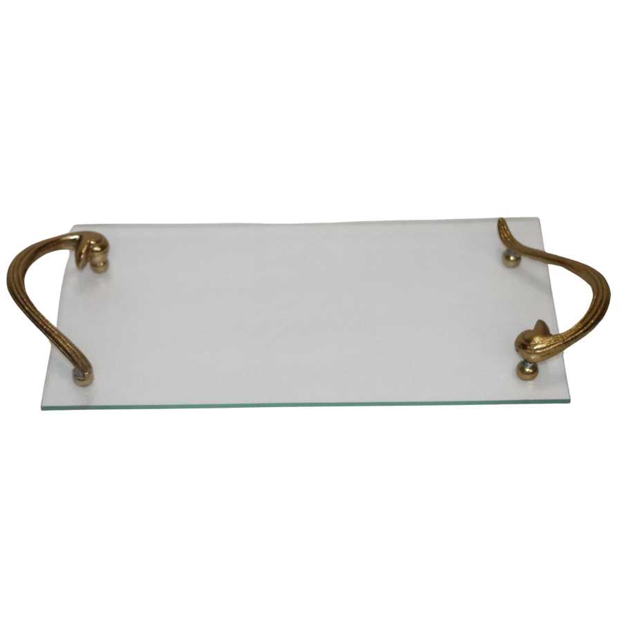 מגש זכוכית עם ידיות נחושת 38*20 ס"מ Y.C.031067