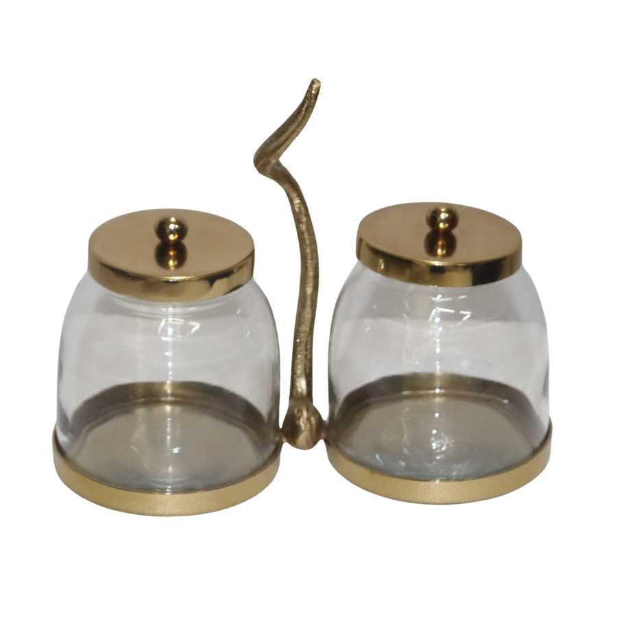 סט 2 צנצנות על סטנד עם ידית נחושת Y.C.031128