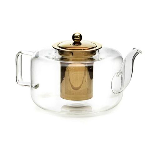 קנקן לתה מזכוכית עם מסננת זהב