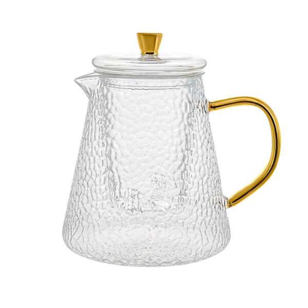 קנקן זכוכית רקועה עם מכסה גוון זהב