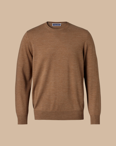 סוודר צמר מרינו-  Merino Crew Neck Jumper - Sand