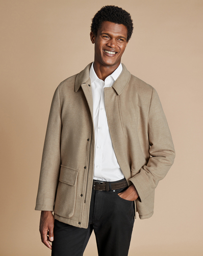 מעיל צמר  -Wool City Coat - Stone