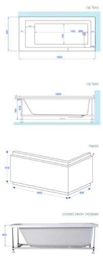  אמבטיה mti-64 180*80 לבן מבריק(כולל גקוזי) 