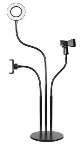 תאורת רינג עם מעמד לטלפון ותופסן למיקרופון צבע שחור