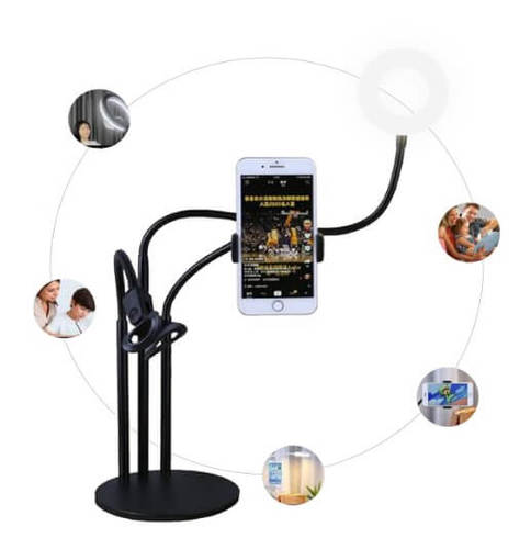 תאורת רינג עם מעמד לטלפון ותופסן למיקרופון