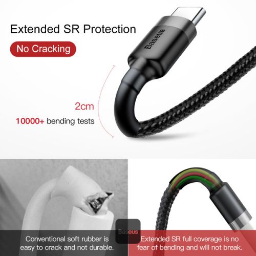 כבל טעינה Baseus Cafule USB-A to Type-C 66W 1M - צבע שחור