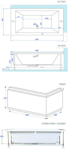 אמבטיה mti-19 180*90 לבן מבריק(כולל גקוזי) 