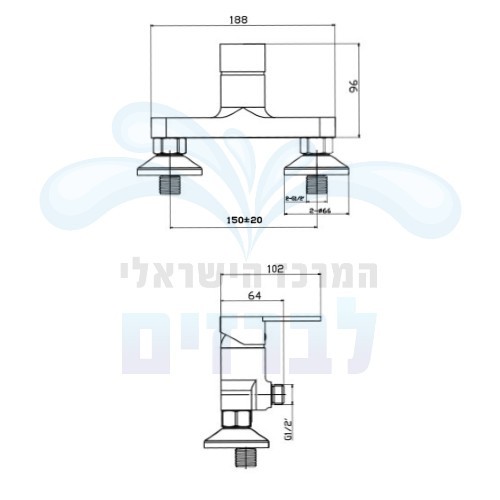  מידות HAMAT 305370 | ברז קיר סוללה מקיר לאמבט קומפלט קליר חמת 305370 | כרום ניקל CH