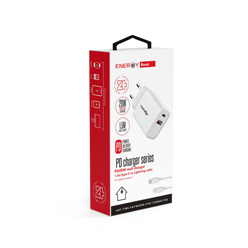 מטען בית ENERGY 20W PD&QC3.0 + C TO L 1.5M Cable