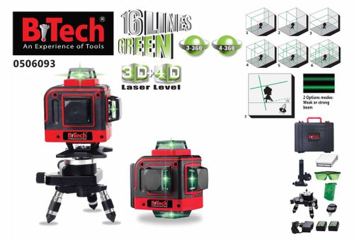 לייזר (ירוק) 16 קווים B.TECH 4D-XXX כולל אביזרים