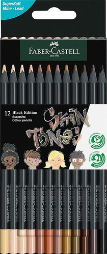סט 12 עפרונות צבעוניים עם עץ שחור Black Edition - גווני גוף