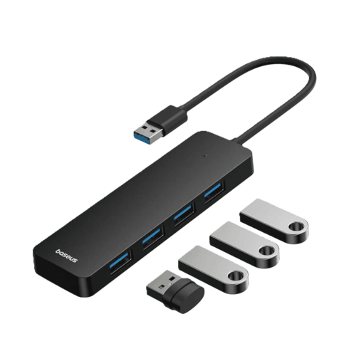 מפצל Baseus 4-Port HUB, צבע שחור, שנה אחריות יבואן רשמי 