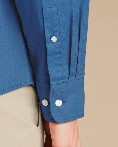 חולצה כחולה גזרת אקסטרה סלים -  Ocean blue button-down stretch washed Oxford extra slim fit shirt
