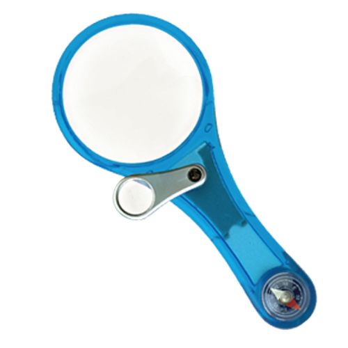 זכוכית מגדלת ומצפן עם 2 עדשות והגדלה עד פי 14