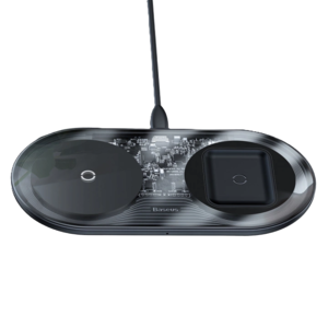 משטח טעינה אלחוטי כפול Baseus Simple 2-in-1, צבע שקוף, שנה אחריות יבואן רשמי