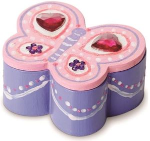 קופסת תכשיטים מעץ בצורת פרפר לקישוט עצמי עם 12 מדבקות יהלומים