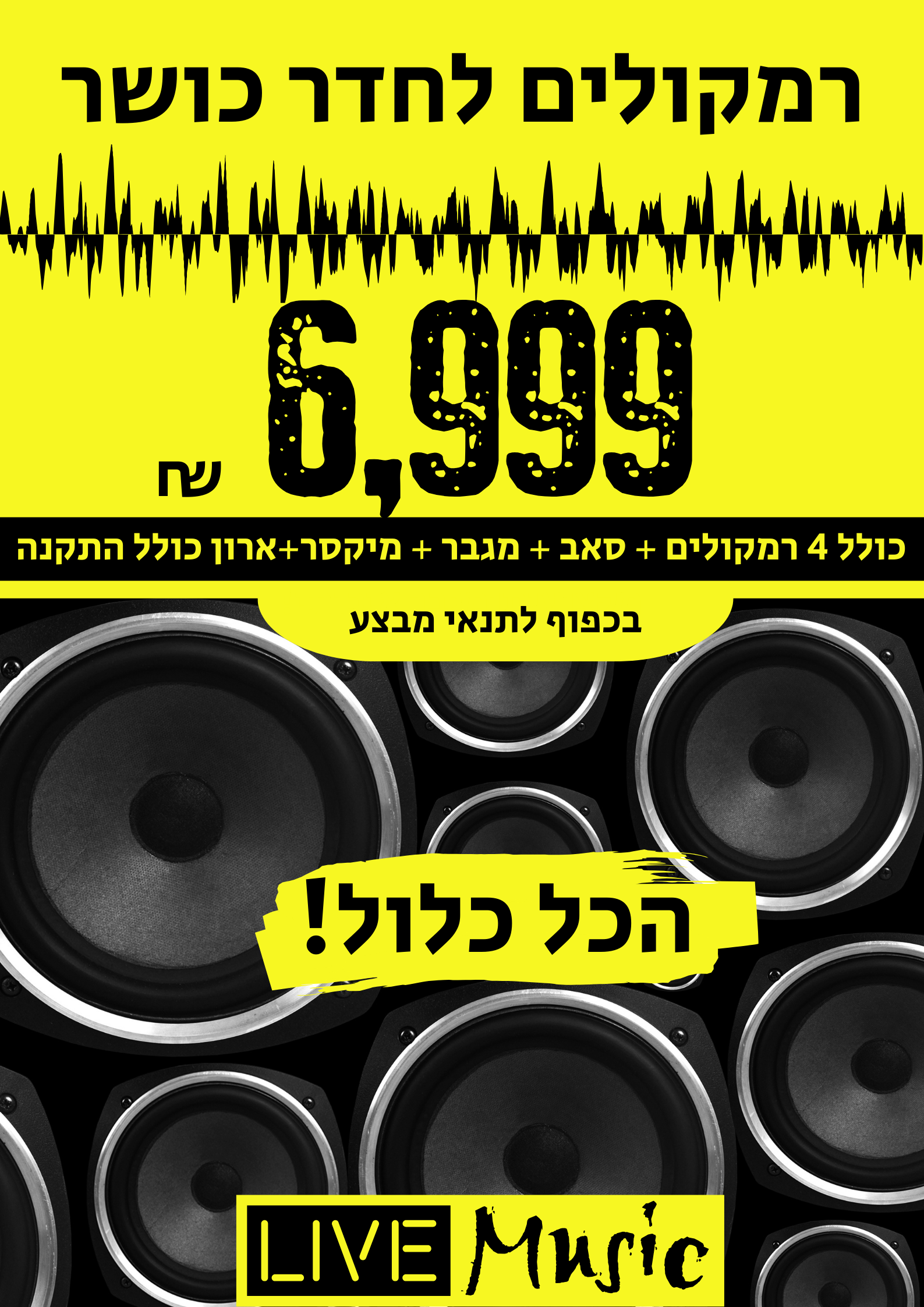 חבילת רמקולים לחדר כושר הכל כלול עם התקנה עד 100 מ"ר