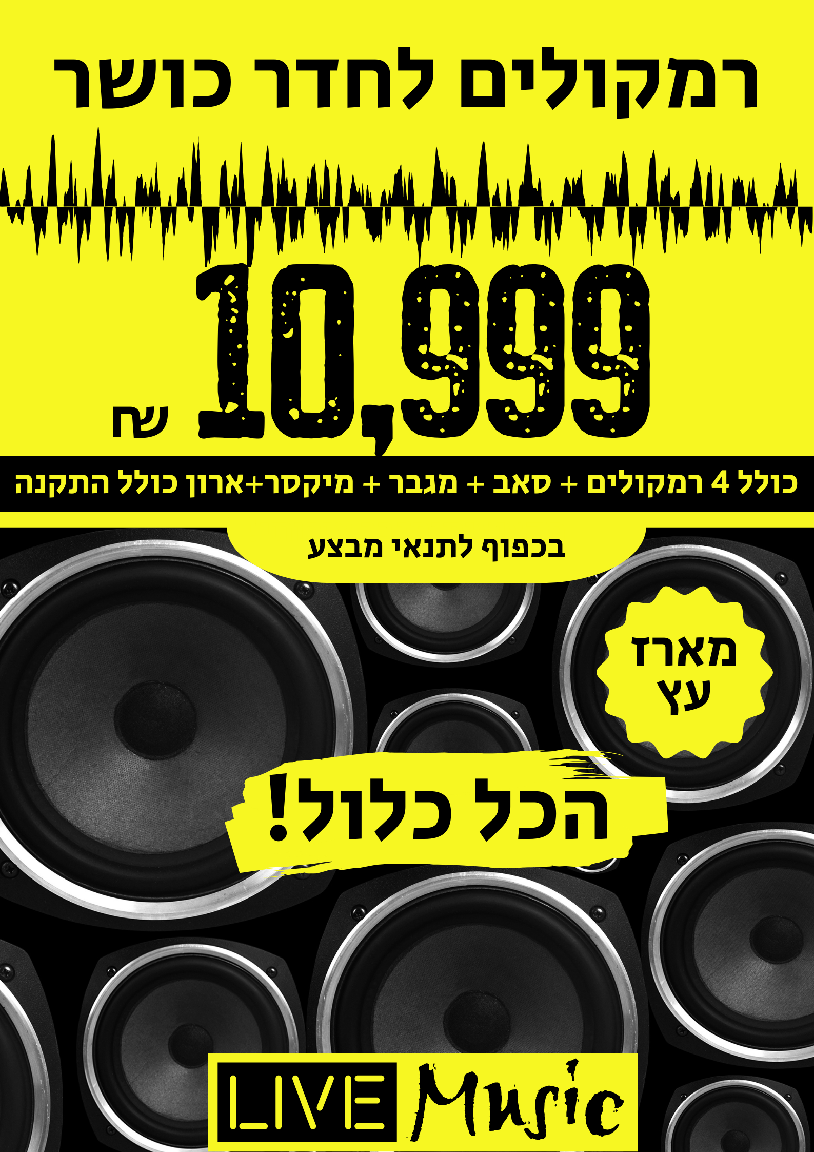 חבילת רמקולים לחדר כושר הכל כלול עם התקנה עד 100 מ"ר