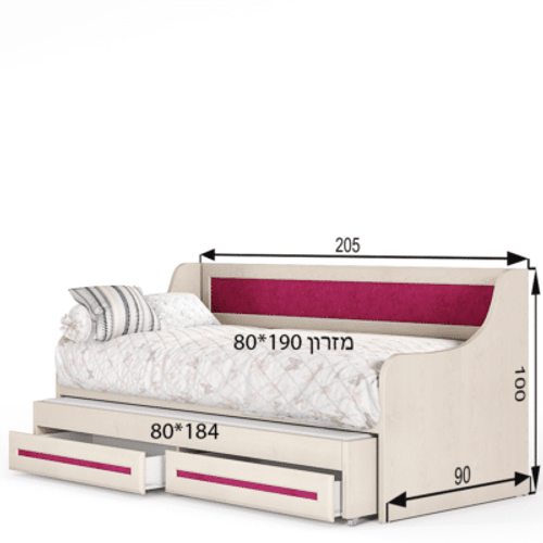 מיטת יחיד נפתחת + משטח שינה נוסף ו- 2 חללי אחסון – דגם מור