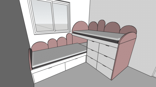 מיטה פינתית עבודת נגרות בעיצוב אישי + ריפוד