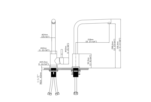 ברז מטבח דגם אל פורם נירוסטה לא נשלף
