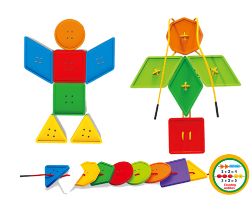 משחק השחלת כפתורים בצורות גיאומיטרית מכיל 118 חלקים - משחקי הרכבה - התפתחות הילד - לגן ולבית / מבית HC    