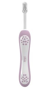 מברשת שיניים הראשונה של מגיל 6 חודשים עם שערות רכות וכיסוי היגייני - ורוד